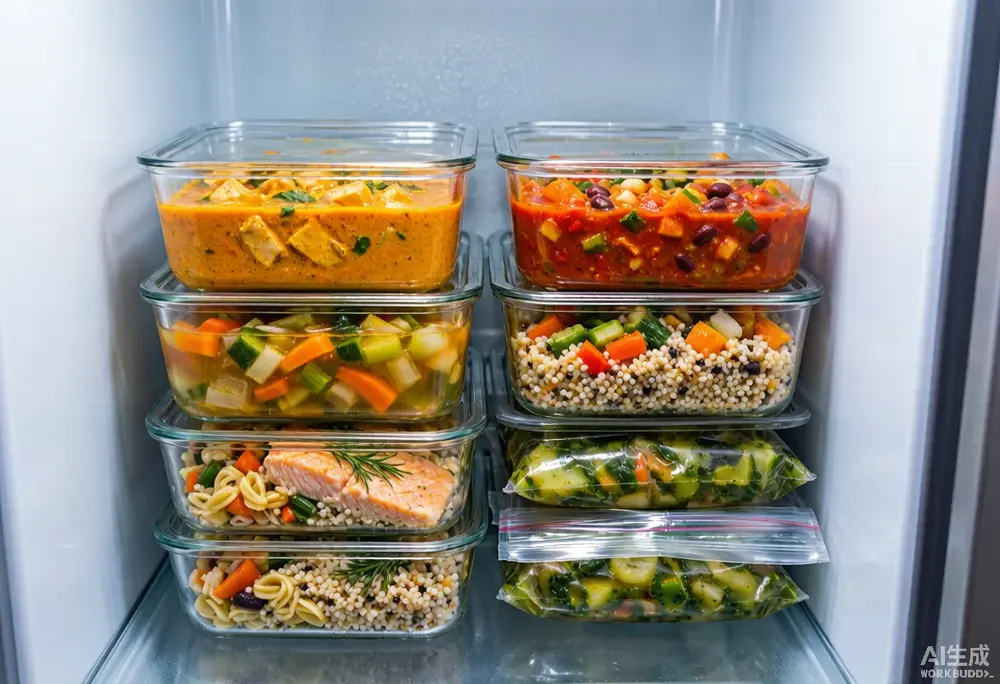 Freezer meal prep containers lined up and ready